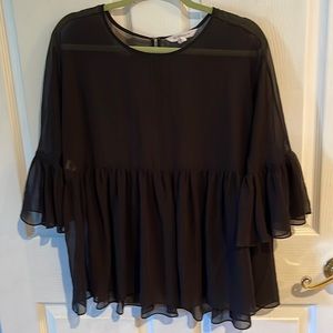 BCBG Black sheer ruffled top